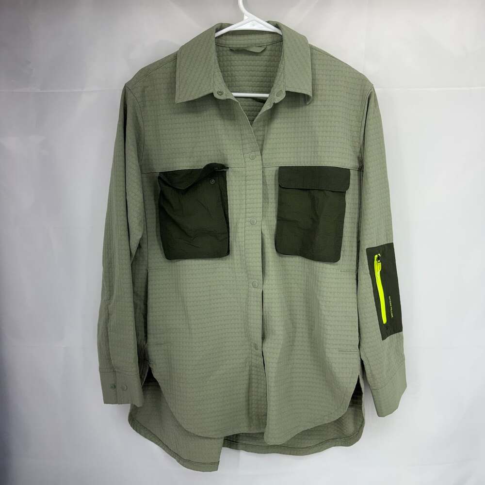 Lululemon Women 6 Grid Fleece Hiking Overshirt Green Oversized Relaxed Pockets